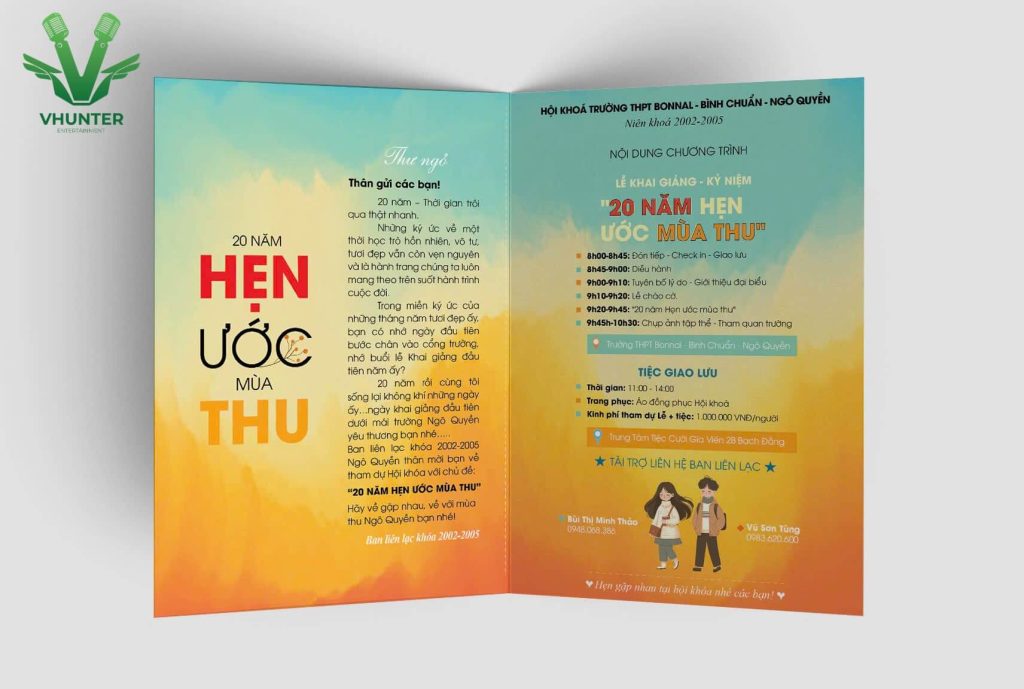 in ấn thư mời chương trình in ấn backdrop chương trình Kỷ niệm 20 năm ra trường – Niên khóa 2002-2005 Trường THPT Ngô Quyền